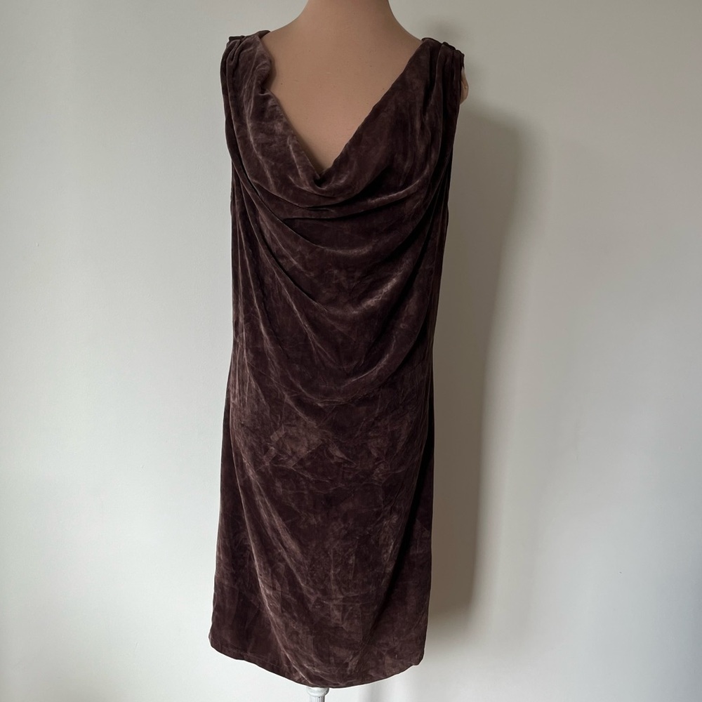 Calypso St. Barth Kelli Cowl Neck Velvet Tie Brown Knee Length Dress NWT Size M